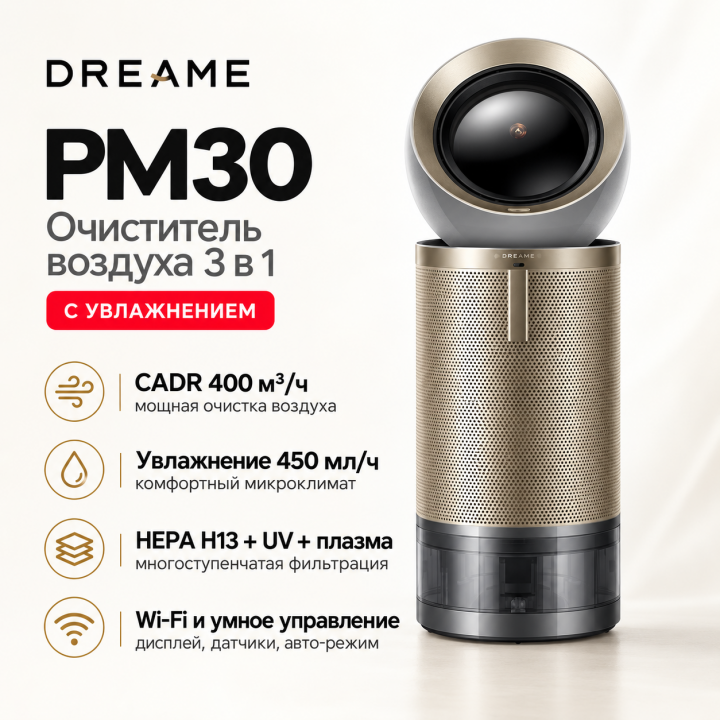 Dreame PM20 — Очиститель воздуха с 4-слойной фильтрацией, подогревом и технологией Enviro Detect