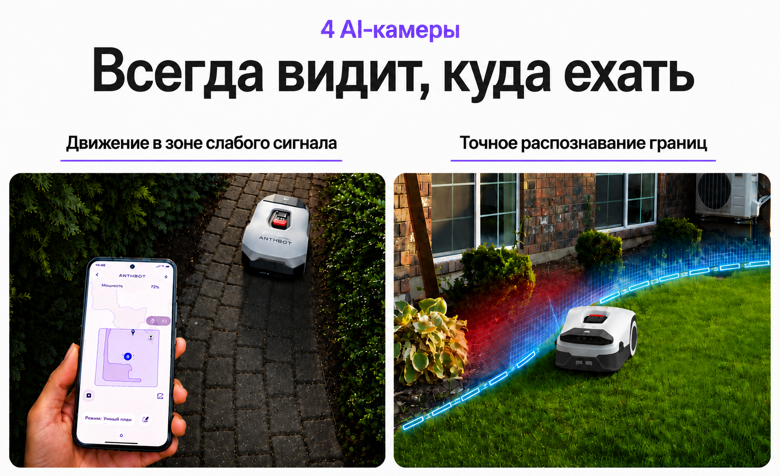 AI-камеры ANTHBOT Genie 800 ANTHBOT Genie 800 с четырьмя AI-камерами для распознавания препятствий
