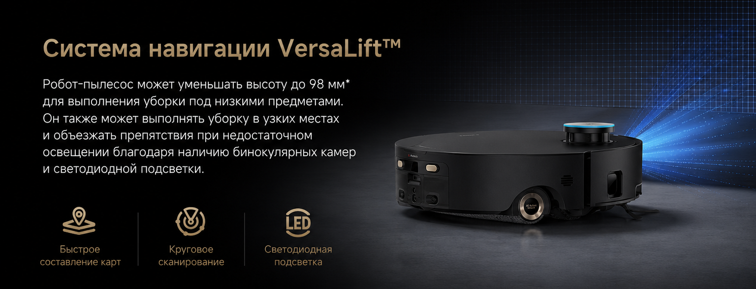 Опускаемый лидар VersaLift для уборки Dreame Aqua10 Ultra Roller под мебелью