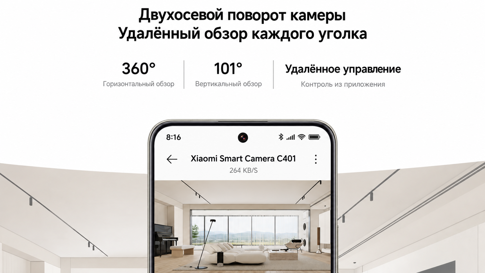 Поворот Xiaomi Smart Camera C401 на 360 градусов