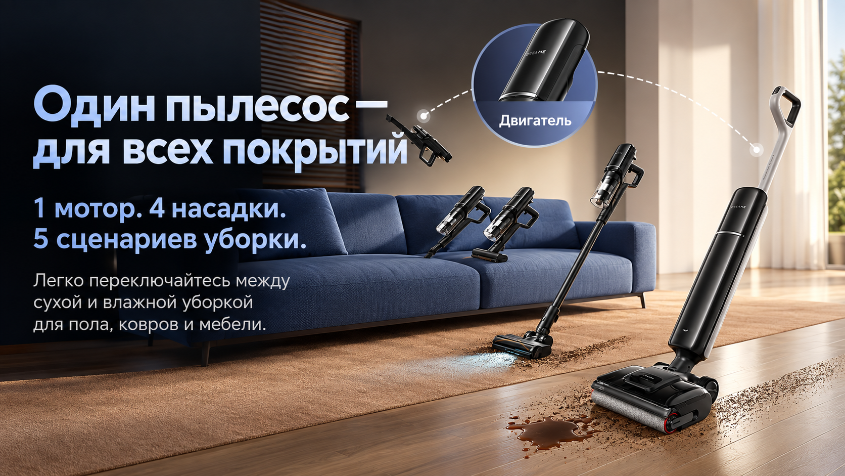 Dreame G12 Dual RU: два полноценных сценария уборки Dreame G12 Dual RU: два полноценных сценария уборки