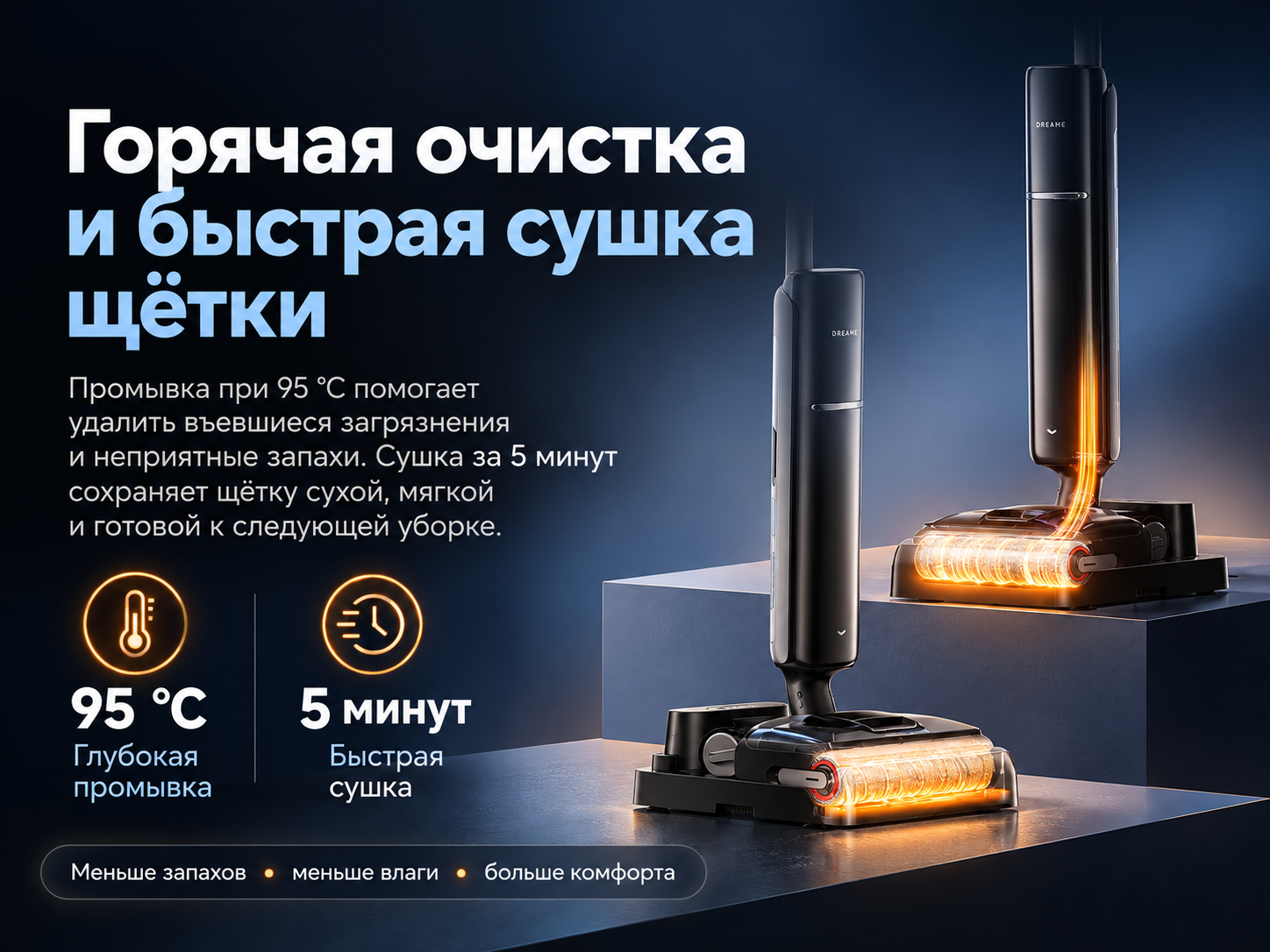 Самоочистка и сушка ролика Dreame G12 Dual горячим воздухом