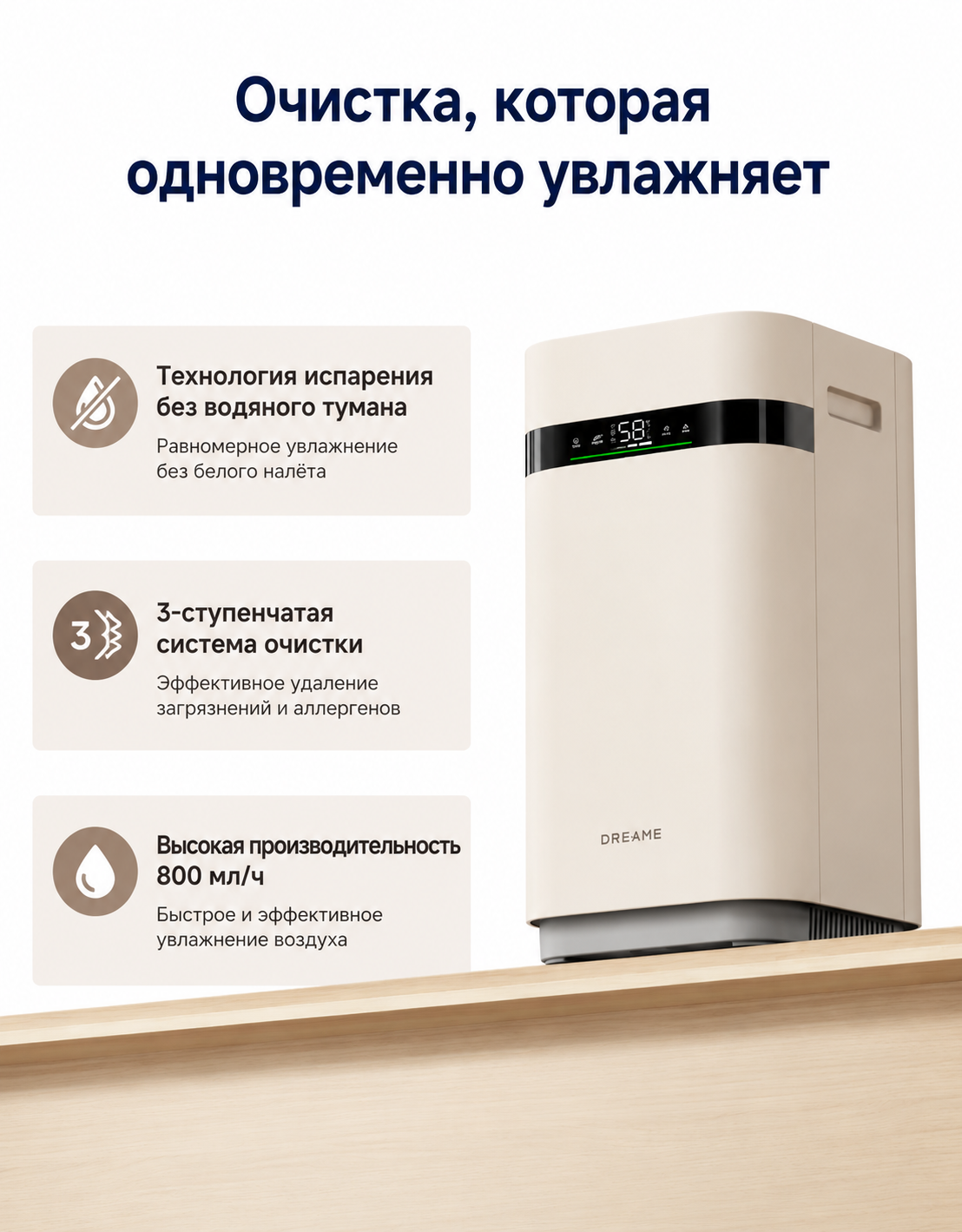 Испарительное увлажнение без тумана Dreame H40 800 мл в час