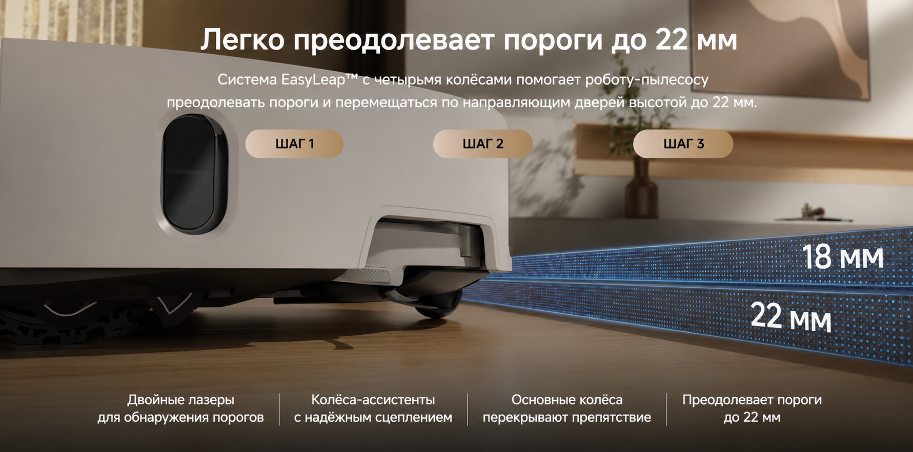 EasyLeap Dreame L40s Pro Ultra преодоление двойного порога до 40 мм