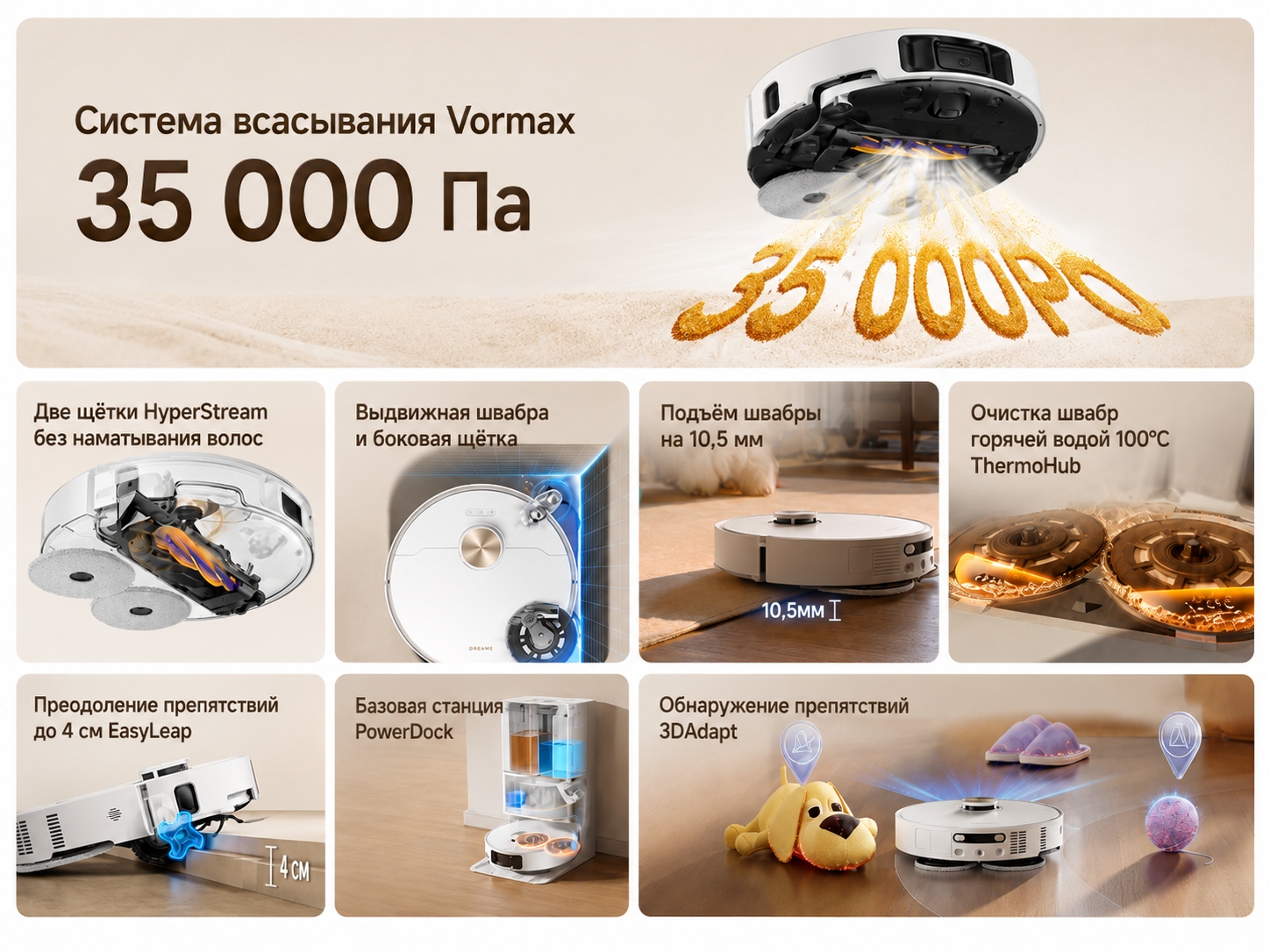 Робот-пылесос Dreame L60 Ultra AE RU белого цвета со станцией самообслуживания