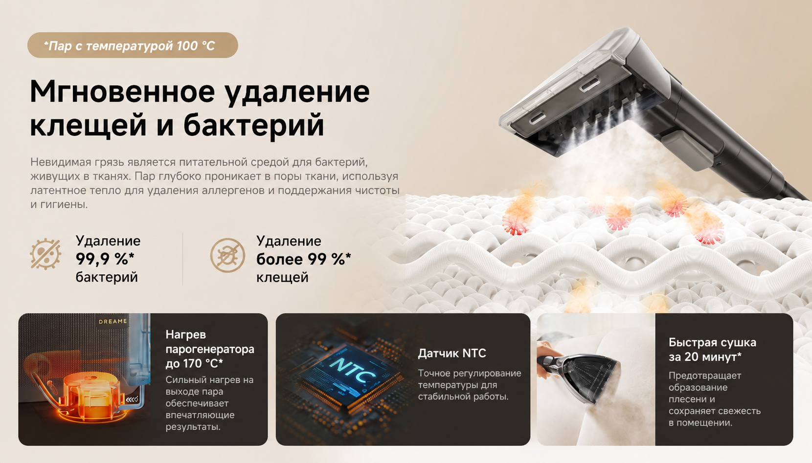 Портативный моющий пылесос Dreame N20 Steam RU для мебели и ковров