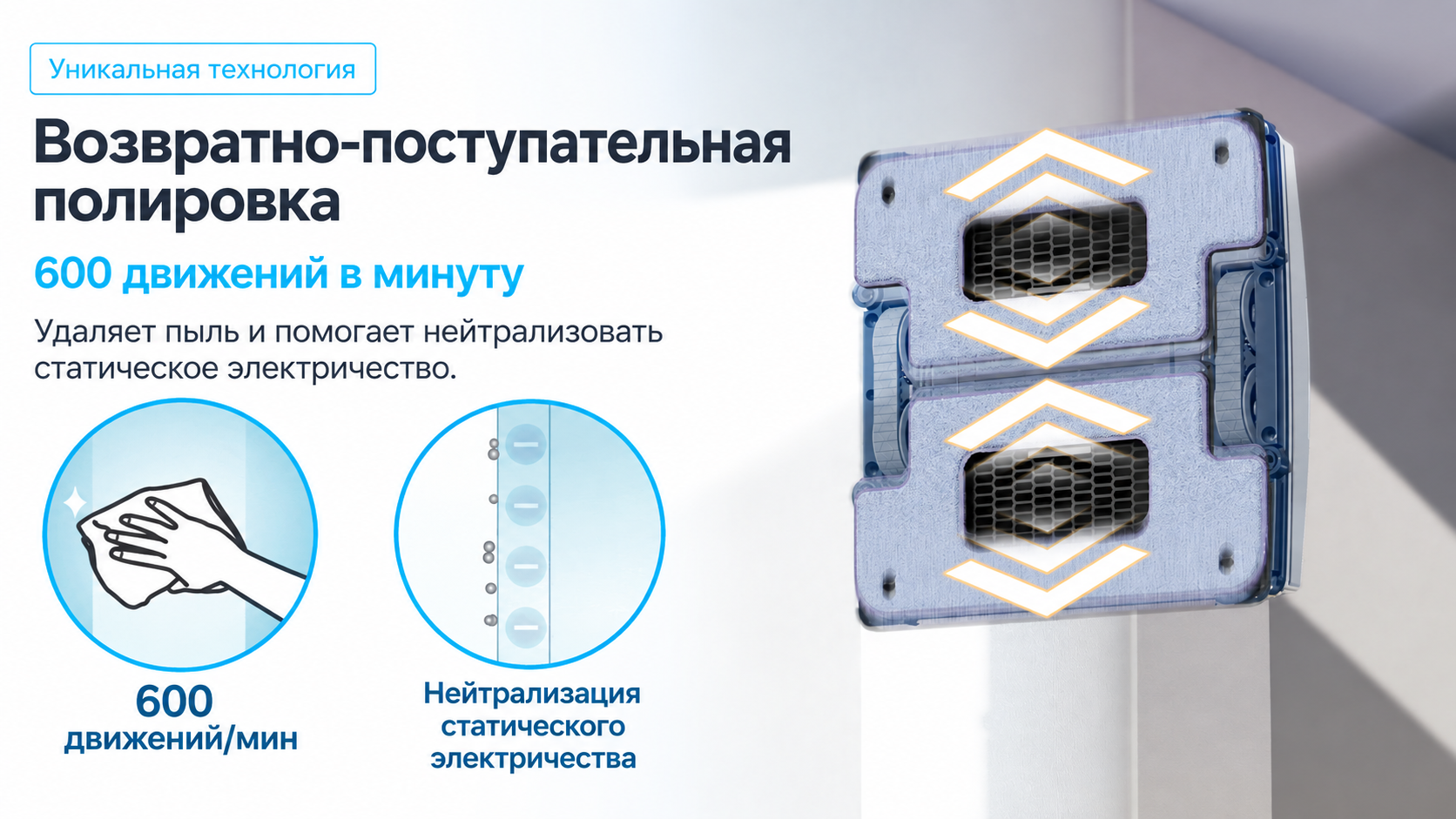 Двойная виброполировка HOBOT-S7 Pro Две вибрирующие салфетки HOBOT-S7 Pro 600 движений в минуту