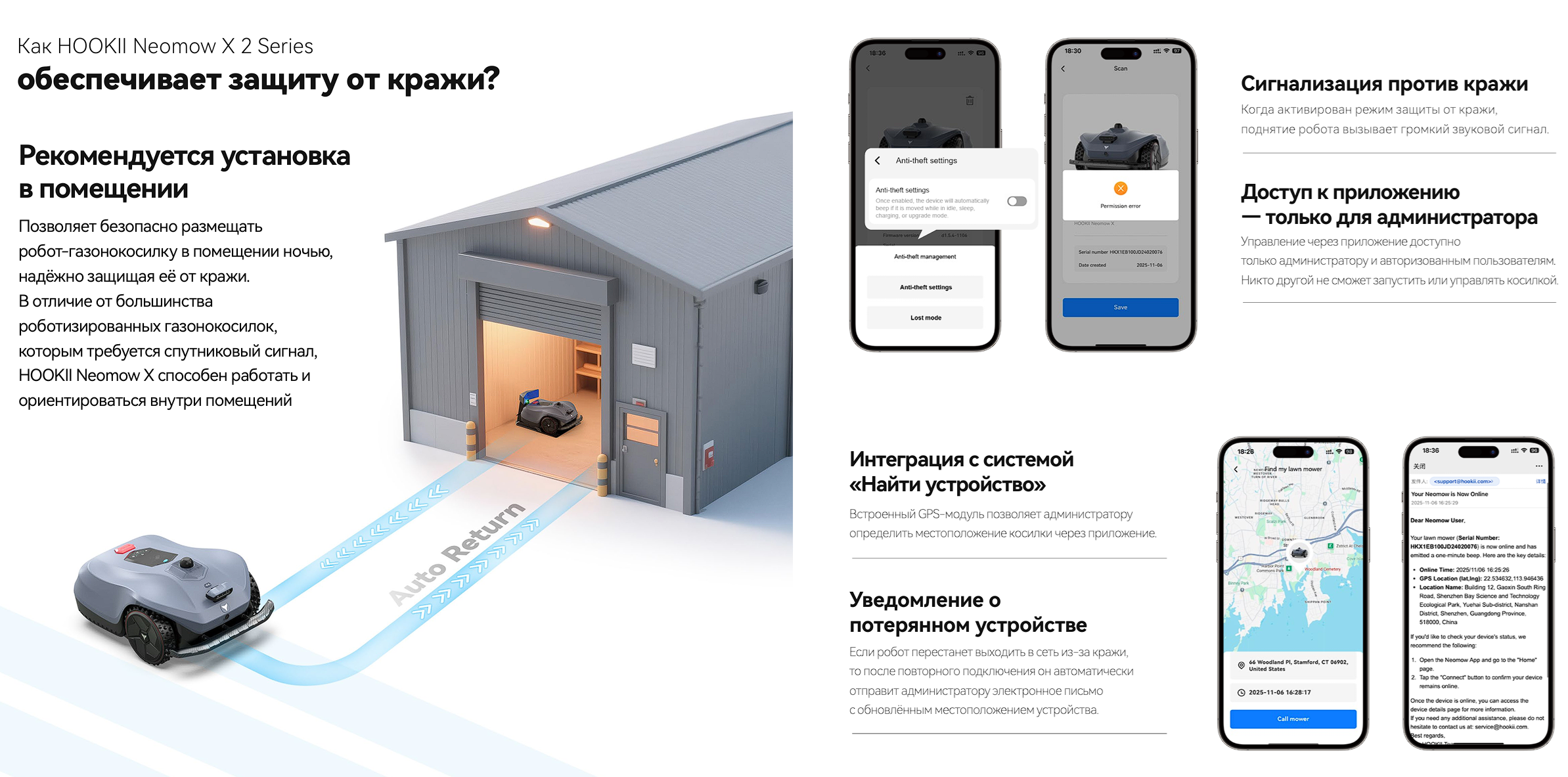 Дополнительные противоугонные функции HOOKII Neomow X 2
