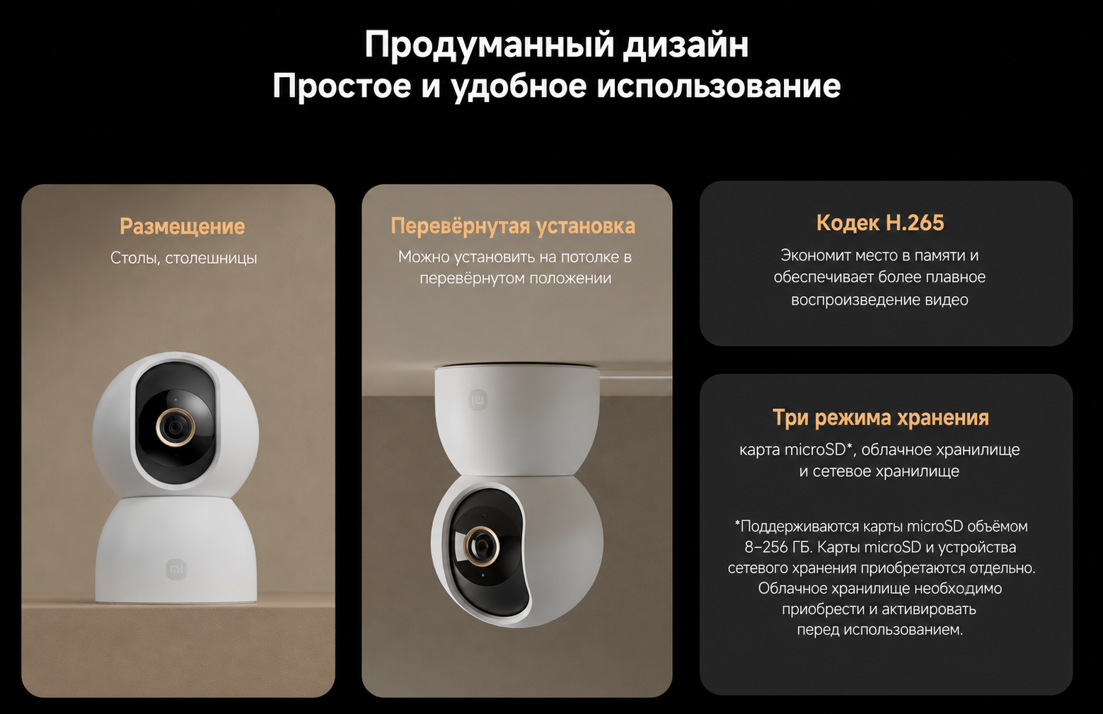 Хранение записей Xiaomi Smart Camera C500 microSD NAS облако