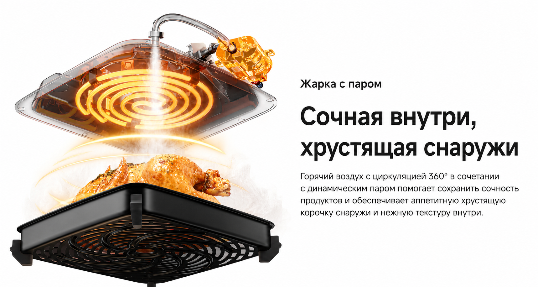 Высокотемпературный пар Mijia Smart Steam Air Fryer 7L Пар 130 градусов в Xiaomi Mijia Smart Steam Air Fryer 7L MAF-ST701