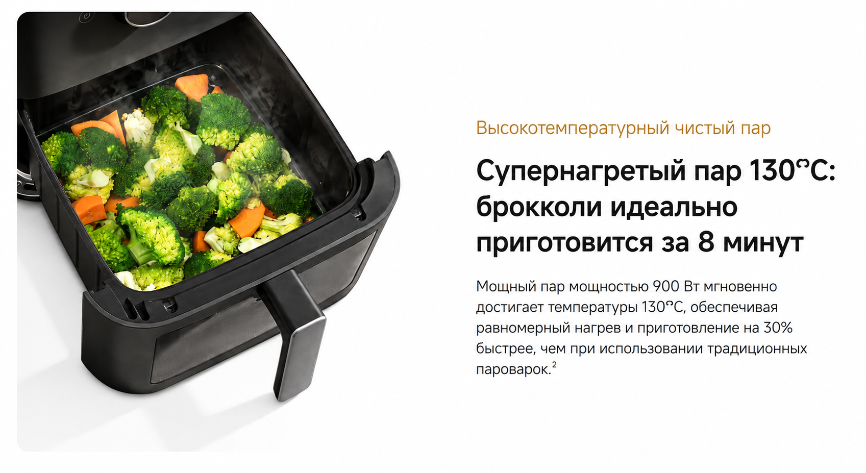 Пар 130 градусов в Xiaomi Mijia Smart Steam Air Fryer 7L MAF-ST701
